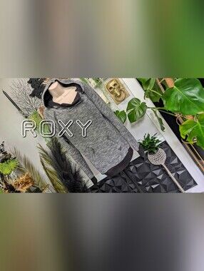 Roxy Grey Button Collar Hoodie Sweater Hoodie LG-XL